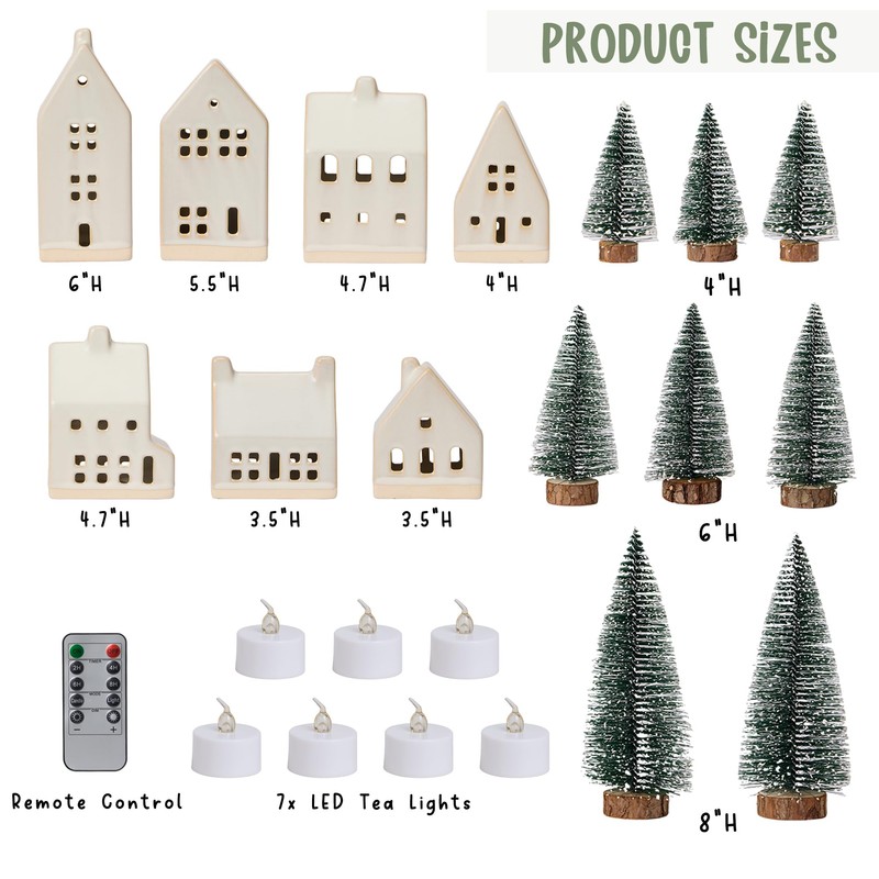SOONOW Christmas Village Set - Ceramic Houses, Remote LED Tea