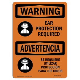 OSHA Waring Sign - Ear Protection Required Bilingual | Aluminum Sign | Protect Your Business, Construction Site, Warehouse & Shop Area | Made in The USA