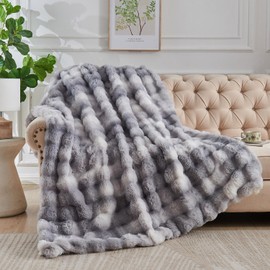 Lotus Karen Faux Fur Throw Blanket Tie-Dye Gray - Big Bubble Rabbit Fluff Blanket for Couch, Small Fluffy Fuzzy Cozy Blanket, Thick Furry Plush Shaggy Blankets, 50x60 Inches