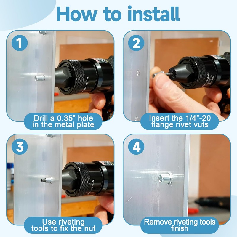 OIIKI 120 Pcs 1/4-20 Aluminum Flange Rivet Nuts, UNC Flat