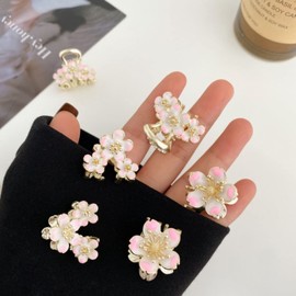 EZ PEACH Hair Claw Small Hair Clips, Mini Cherry Blossoms, Flower Petals, Alloy Hair Bangs, Mini Hair Ornament, Cute, Adult, Sparkle, Hair Clip, Women's, Cute, Hair Clip, (Set of 2)