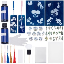 WEBEEDY 30 Sheets Cyanotype Printing Paper & 10 Pcs Bookmarks for Cyanotype,Sun Art Drawing Paper Kit High Sensitivity Nature Drawing Printing for Flower Press Adults DIY Project(Leaves & Dandelion)