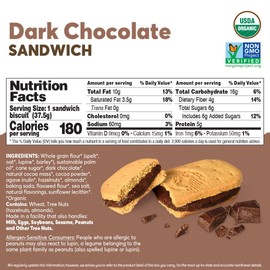Olyra Dark Chocolate Sandwich Breakfast Biscuits, Healthy Snacks for Kids and Adults, Low Sugar, High Fiber Cookies, Organic Kids Snacks, with Ancient Greek Grains, USDA Certified Organic, Non GMO, 12 Packs