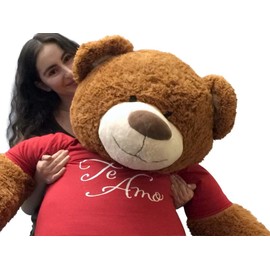 Big Plush 5 Foot Giant Teddy Bear Wearing TE AMO T-Shirt 60 Inches Soft Cinnamon Brown Color Huge Teddybear