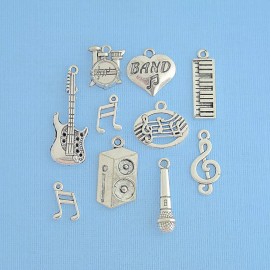 Unbranded Rock and Roll Charm Collection Antique Silver Tone 10 Different Charms - COL104