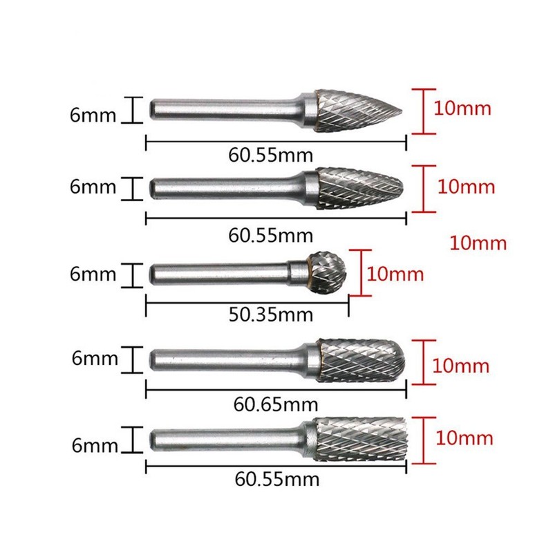 Bestgle 5 Pcs Carbide Burr Set, 6mm (1/4") Shank Tungsten