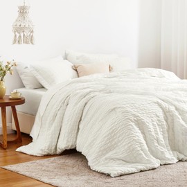 Love's cabin Seersucker Ivory King Size Comforter Set 7 Pieces, All Season Bedding Set, King Bed in a Bag Comforter Set with Comforter, Flat Sheet, Fitted Sheet, Pillowcase and Pillow Sham