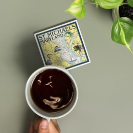 St. Michaels, Maryland, Nautical Chart (Absorbent Ceramic Coaster, Single, Cork Back, Kitchen Table Decor)