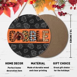 Gobble Turkey Thanksgiving Door Wooden Sign Decor, Farmhouse Thanksgiving Wood Hanging Signs Decorations for Home Office Kitchen Front Door