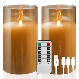 haitanghua HaitanghuaRechargeable Candles, Remote Control Candles, with Remote Control, 2/4/6/8 Hour Timer Function, USB Rechargeable flameless Candles, Pillar Candles, Gold, 6 inches (2 Pack)