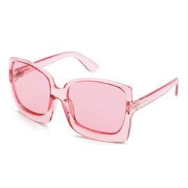 Karsaer Retro Rectangular Plus Size Sunglasses Large Women's Polarised Fashion Glasses Square Women Sun Glasses with UV-400 Protection, Clear Pink/Clear Pink Lenses