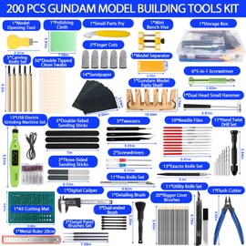 200 Pcs Gundam Tool Kit, Professional Model Tool Kit for Gundam, Modeling Tools for Plastic Models, Gunpla Tool Kits for Adults, Model Building Tools Hobby Tools Craft Set for Repairing and Fixing