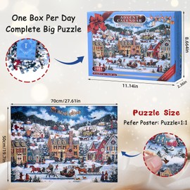 Advent Calendar 2024 Christmas Jigsaw Puzzles, 24 Box 1008 Pieces Christmas Puzzle Countdown Calendar, Ideal Christmas Toys for Holiday Home Decor, Xmas Gifts for Kids Teens Adults.