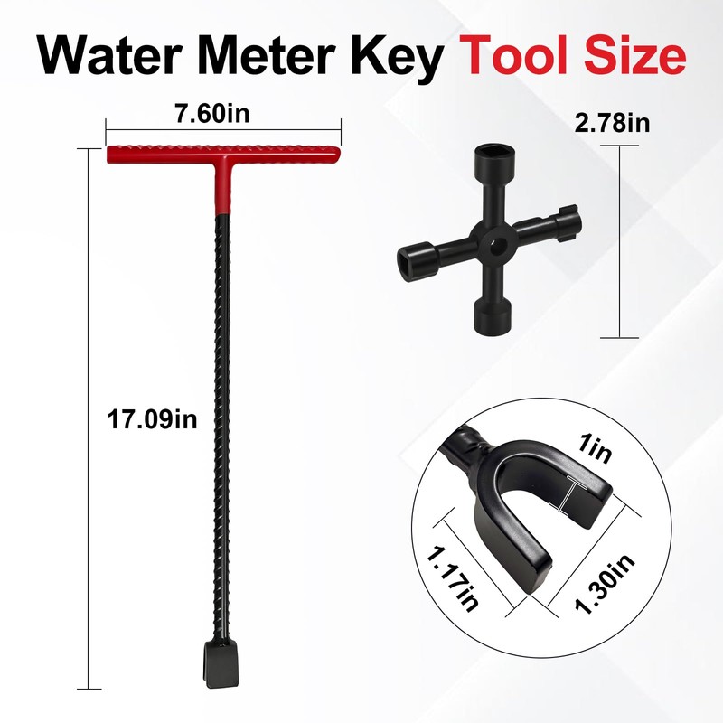 TNITRIB 17 Inch Water Meter Key with 4-Way Utility Key