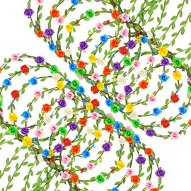 HONLYNE 24 PCS Assorted Colored Flower Crown, Garland Multicolor Headbands, Wreath Headband Floral Headpiece Party Festivals Hair Accessories for Wedding Vacation Fairy Party Photoshoot Decor