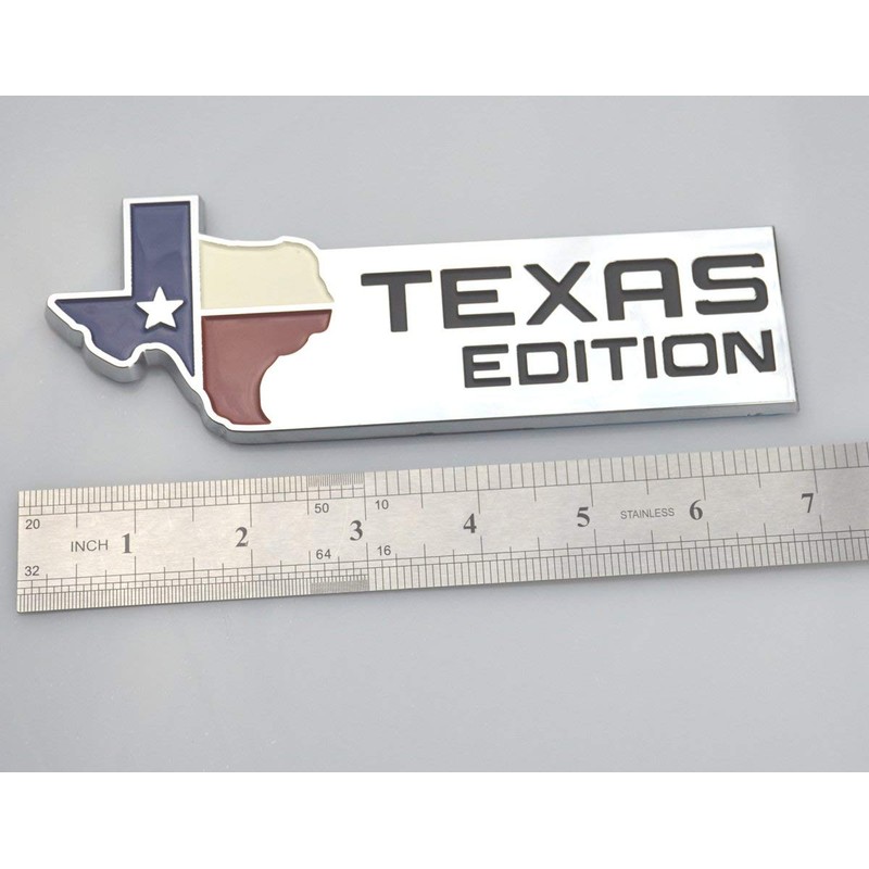 TEXAS EDITION Emblem Badge Tailgate Universal Stick-On (Chrome/Black)