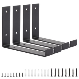 LDHHYH 4 Pack 150mm Shelf Brackets Black, Heavy Duty Floating Shelf Brackets with Lip, 4mm Thickeness L Brackets for Shelves Steel Bracket for Wooden Wall Shelves, Support 50 KG