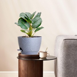 WSMKSZ 10 inch Self Watering Pots, Planter, Plant Pots with Mesh Drainage Holes for Indoor Outdoor House Plants and Garden, Set of 2 Plastic Flower Pots with Deep Reservoir, Speckled Grey