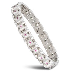 QIAOZILI Germanium Bracelet, Stainless Steel Bracelet, Four Leaf Clover Shape, Hypoallergenic Metal, For Men & Women, Static Removal, Health Bracelet, Size Adjustable, One size, Stainless Steel