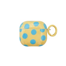 Trendy Polka Dot Case for AirPods 3, Cute Aesthetic Retro Protective Cover with Keychain Lock, Soft TPU Shockproof Design for Girls Women (Yellow Blue, for AirPods 3rd Gen)