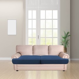 GAMUKAI 2-Pack Stretch T-Cushion Sofa Slipcovers - Premium Jacquard Fabric Elastic Sofa Seat Covers, Non-Slip Couch T Cushion Covers for 2-Seater Loveseat & Sectional (2, Navy)