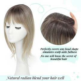 Fine Plus 360° Cover Fringe, 18inch Clip in Fringe Blends Natural Synthetic Hair Topper With Bang Fluffy Wispy Hairpieces for Women Daily Use & Parties (Blonde with Dark Root)