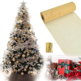 Christmas Tinsel Garland, Christmas Tree Decoration Garland, Shiny Christmas Tree Ornaments, Christmas Tree Wreath, Metal Foil Mesh Ribbon for Christmas, 26 cm x 9.14 m (Gold)