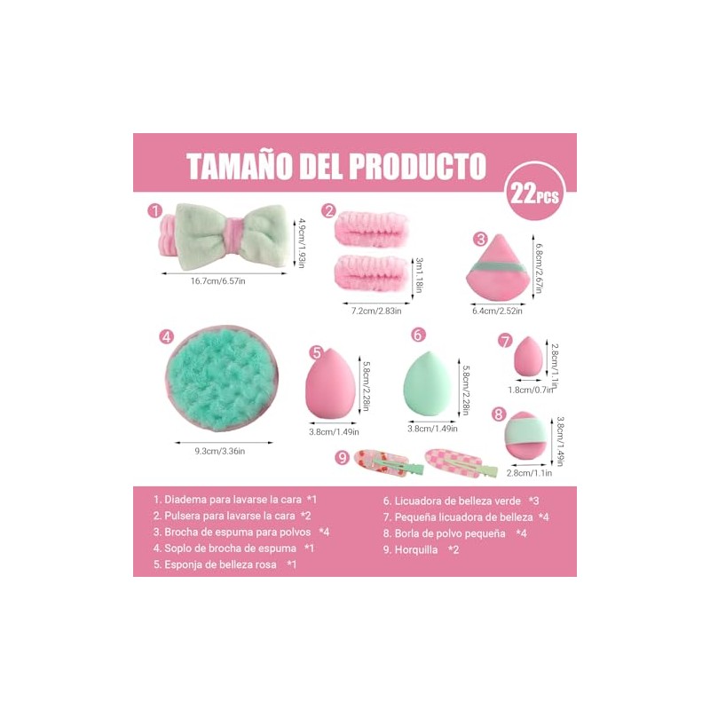 22 Piezas Set de Maquillaje, Esponja De Maquillaje Multifuncional, Borla