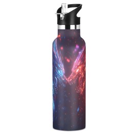 Red Blue Fire Dragon Kids Insulated Water Bottle with Straw Lid,Vacuum Stainless Steel Mug Leakproof Tumbler Monster Dragon Water Bottle for Sports Travel School,20oz