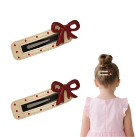 2Pcs Elegant Red Bow Hair Clips,Polka Dot Square BB Hair Barrettes Chic Side Snap Metal Hairpin Accessories for Womens Girls Kids and Teens Birthday Wedding Gifts