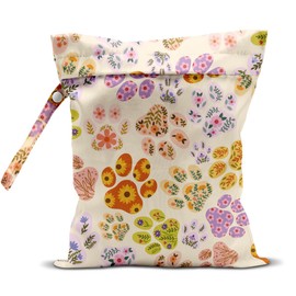 Dog Diaper Bag Reusable Wet Dry Bag for Swimsuit Towels Pool Dirty Yoga Gym Clothes Beach Vacation Essentials Dog Gifts for Owner Women Men Floral Dog Paw Waterproof Wet Bags Travel Laundry Bags