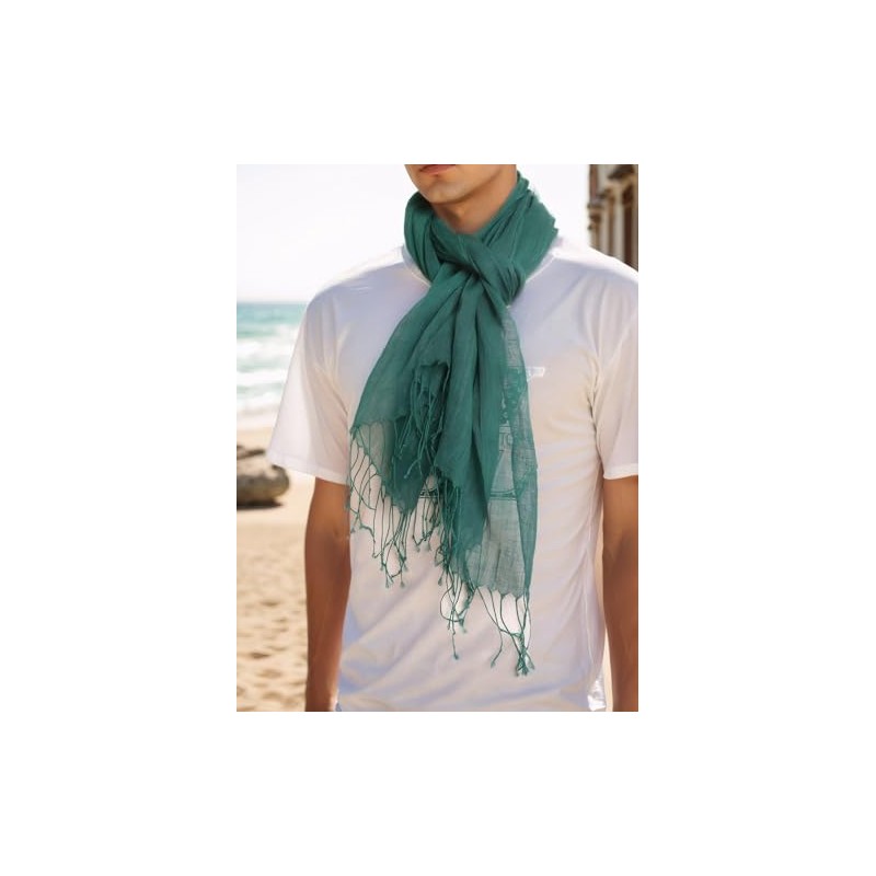 Prettystern Linen Plain Colour Unisex Summer Fringe Scarf, T31 Dark