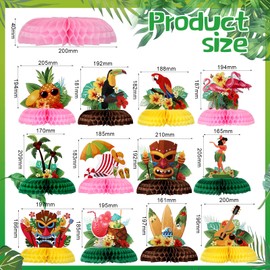 12 Pieces Hawaiian Luau Honeycomb Centerpieces 8 inch Base Big Size Hawaii Theme Party Luau Decoration Hawaii Cakes Balls Table Toppers Hawaii Paper Centerpiece Signs for Dinosaur 3D Table Decor