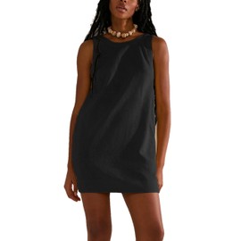 Silly Turtle Womens Summer Open Back Sunshine Dresses 2024 Casual Beach Cotton Linen Mini Dress(0440-Black-M)