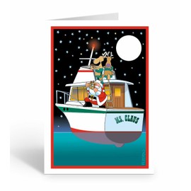 Stonehouse Collection Santa Navigating Christmas Card - 5" x 7" - 18 Cards & 19 White Envelopes- 60006
