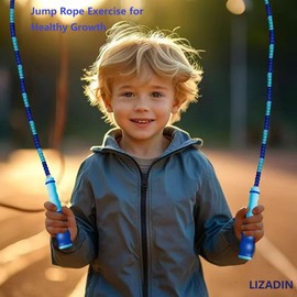 Jump Rope for Kids, Soft Beaded Skipping Rope, Adjustable Length Tangle-Free Segmented Jumping Rope for Kids Students (Blue+Red+Green)