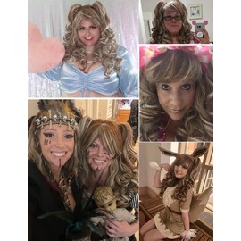 ColorGround Long Curly Multi-Color Cosplay Wig with 2 Ponytails(Brown with Blonde)