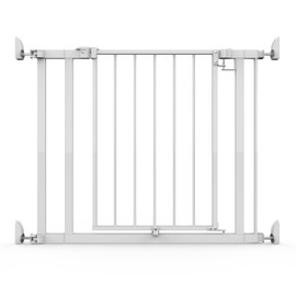 Ingenuity The Doorway 37W Series Pet and Baby Gate with Quad Cam Lock, 30"-37" Wide, 28" Tall, Pressure or Hardware Mounted, Install on Wall or Banister in Doorway or Stairway, Auto Close Door - White