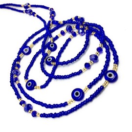 Tie on Waist beads, 43 inches Belly Bead, Evil Eye Belly Chains, Waistbead Choose Color, African Waist Chain, Bellybead (Royal Blue)