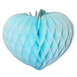 6-Pack Hanging Honeycomb Heart Decorations, 12 Inch, Light Blue