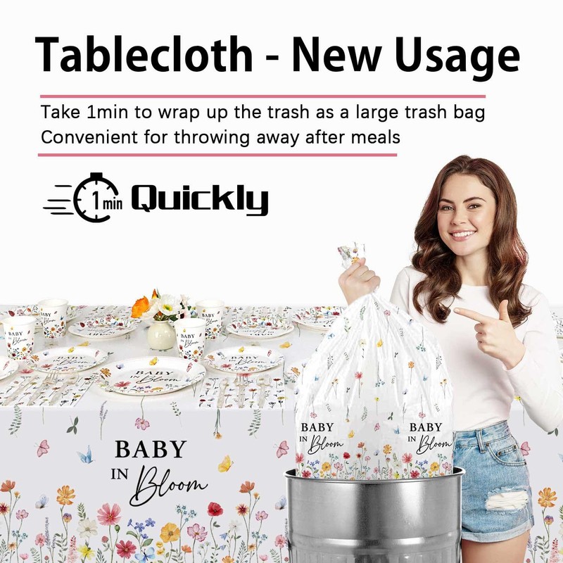 3 Pack Wildflower Baby in Bloom Baby Shower Tablecloth Decorations,Spring