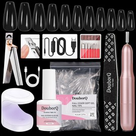 Major Dijit Gel Nail Kit - Beginner Gel Nail Set with Nail Drill, 0.5oz 4-in-1 Nail Glue, 500PCS MediumCoffin Nail Tips, UV Lamp for Nail Extension & Art nail