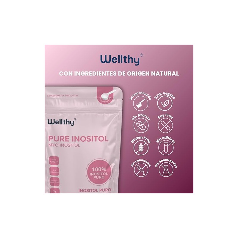 Wellthy 100 Myo Inositol Polvo 250g Solo Ingrediente Azúcar Sodio