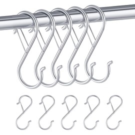 JUSTBOKU S-Shaped Hook, Stainless Steel, Rust Free, S Hook, S Hook, Load Capacity 22.0 lbs (10 kg), Bath, Kitchen, Durable, Fixed, 3.5 inches (9 cm), Set of 10, Silver