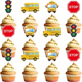 Deorfuy School Bus Party Decorations - 48PCS Back to School Cupcake Toppers Birthday Decoration Wheels on the Bus Cupcake Picks Bday Decor Classroom Theme Supplies