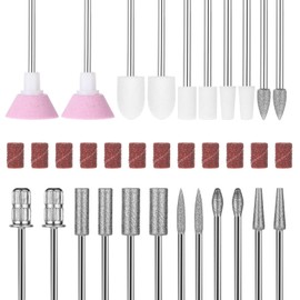 Professional Diamond Cuticle Nail Bits Kit - 22Pcs Nail Drill Bits with 12Pcs Sanding Bands, 3/32 Inch Cuticle Remover Bits for Acrylic Nail Manicure Pedicure Tools