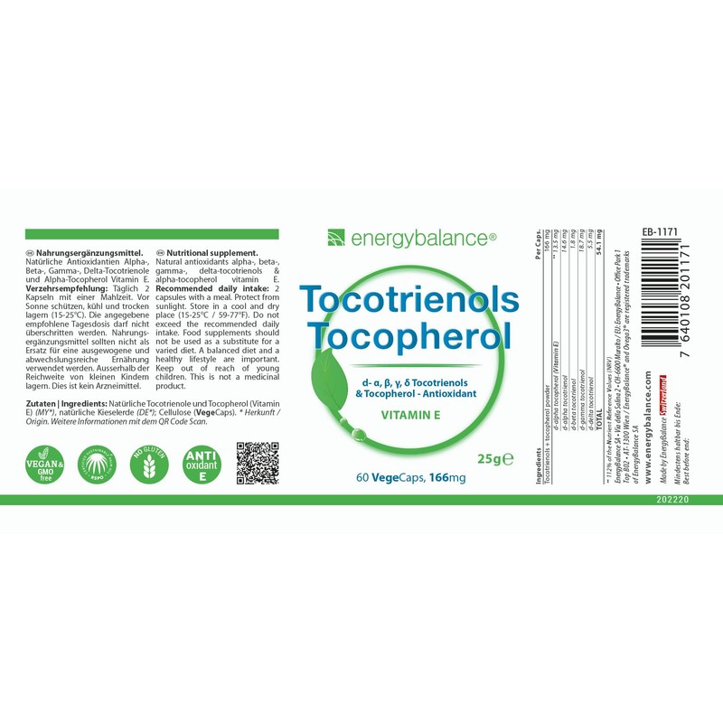 EnergyBalance Tocotrienol alpha-gamma - 4 tocopherols in 1 capsules with