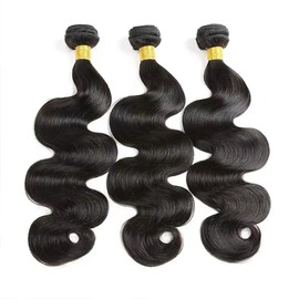 Ming Ting Human Hair Bundles Human Hair Body Wave 3 Bundles Human Hair 16 18 20 Inch Weave Bundles Human Hair 100% Unprocessed Brazilian Hair Bundles Human Hair Extension for Black Women(1B)