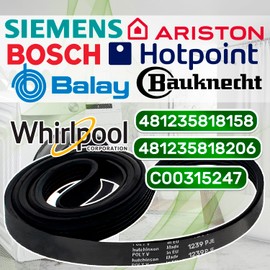 V-belt washing machine Poly-V 1239 PJE 5 with original code 481235818215 481235818214 for Whirlpool for Candy - Made in EU - Warranty 5 years - Onix TECH