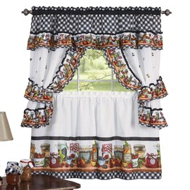 Collections Etc Mason Jars Kitchen Rod Pocket Window Curtain Set, Brown, 57" X 36"